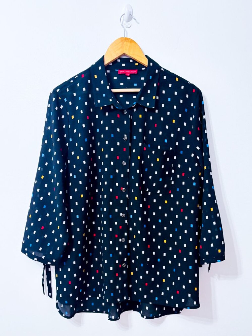 SAN FRANCISCO Black Multicolor Geometric Print Button Front Tunic Blouse X-Large